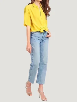 AMANDA UPRICHARD Yellow Silk Grandpa Shirt