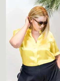 AMANDA UPRICHARD Yellow Silk Grandpa Shirt