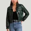Avec Les Filles Faux-Ever Leather Cropped Aviator Jacket