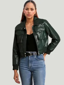 Avec Les Filles Faux-Ever Leather Cropped Aviator Jacket