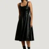 Avec Les Filles Faux-Ever Leather Fit-and-Flare Midi Dress