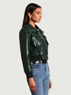 Avec Les Filles Faux-Ever Leather Cropped Aviator Jacket