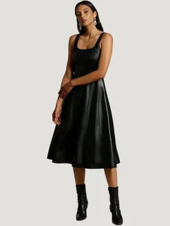 Avec Les Filles Faux-Ever Leather Fit-and-Flare Midi Dress