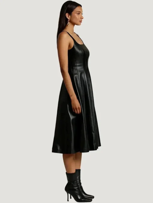 Avec Les Filles Faux-Ever Leather Fit-and-Flare Midi Dress