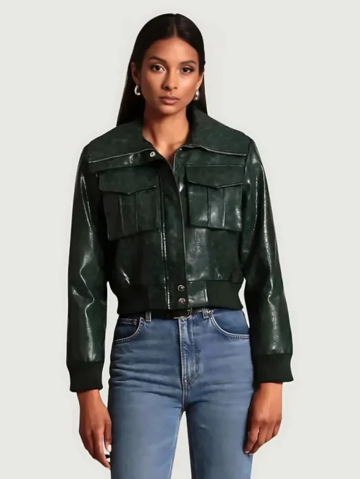 Avec Les Filles Faux-Ever Leather Cropped Aviator Jacket
