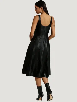 Avec Les Filles Faux-Ever Leather Fit-and-Flare Midi Dress