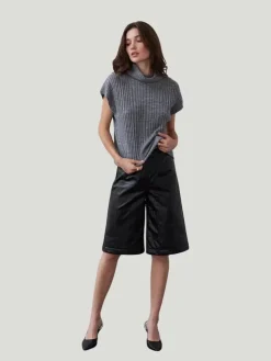 Crescent Amanda Vegan Leather Bermuda Quilted Shorts