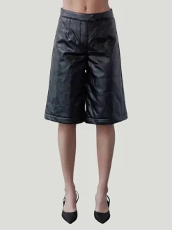 Crescent Amanda Vegan Leather Bermuda Quilted Shorts