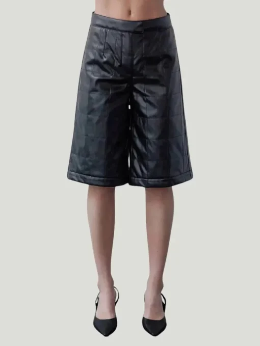 Crescent Amanda Vegan Leather Bermuda Quilted Shorts