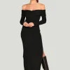 Crescent Ember Off-The-Shoulder Dress