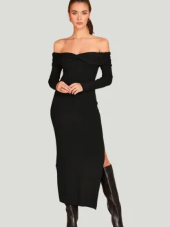 Crescent Ember Off-The-Shoulder Dress