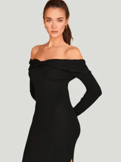 Crescent Ember Off-The-Shoulder Dress