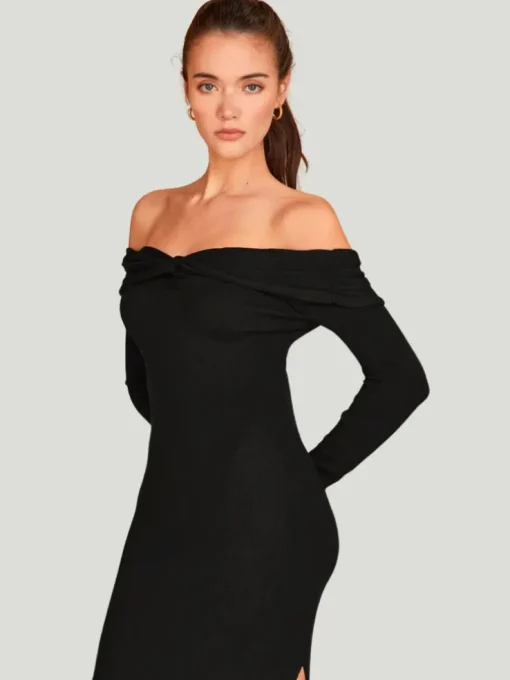 Crescent Ember Off-The-Shoulder Dress