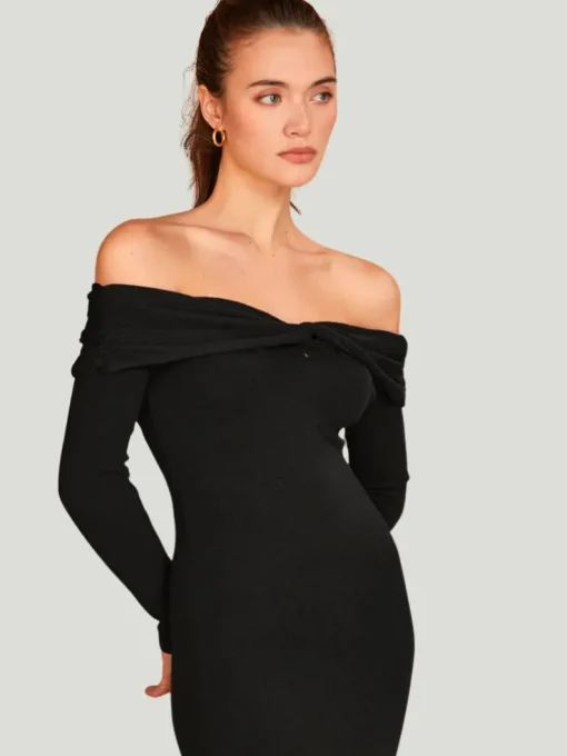 Crescent Ember Off-The-Shoulder Dress