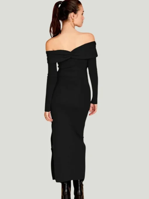 Crescent Ember Off-The-Shoulder Dress