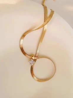 Furano Studio Snake Herringbone Necklace w/ CZ Stone