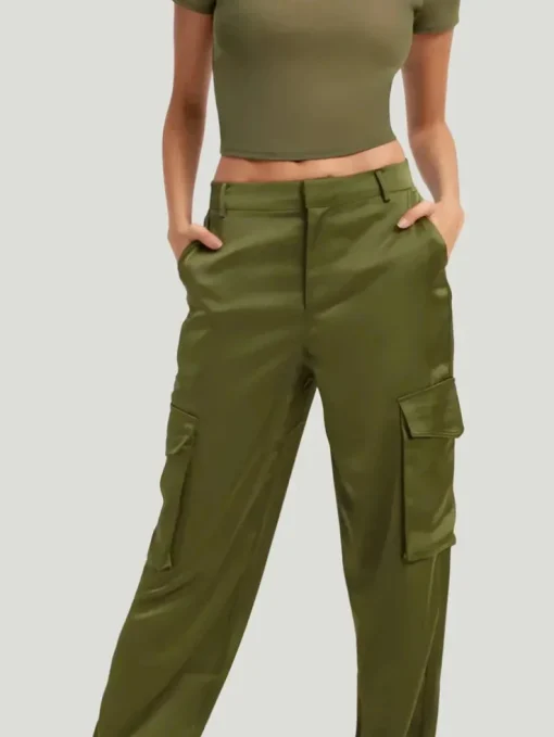 GOOD AMERICAN Washed Satin Cargo Pants