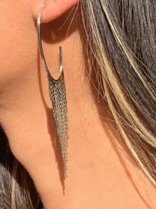 Mali Beads Hoop Mesh Silver Earrings