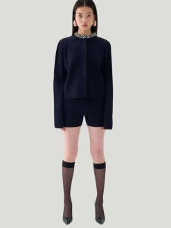 Nocturne Shiny Stone Collar Knit Cardigan