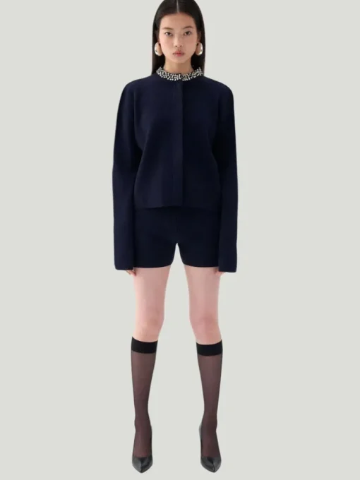 Nocturne Shiny Stone Collar Knit Cardigan