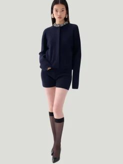 Nocturne Shiny Stone Collar Knit Cardigan