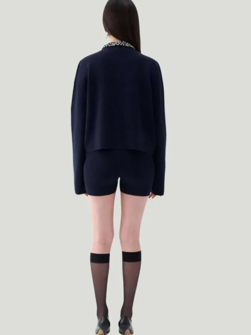Nocturne Shiny Stone Collar Knit Cardigan