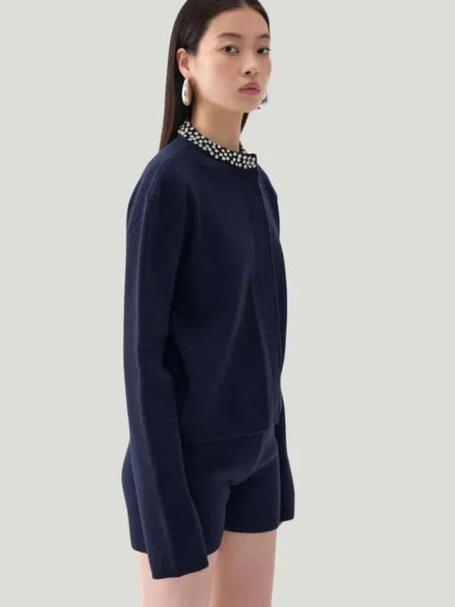 Nocturne Shiny Stone Collar Knit Cardigan