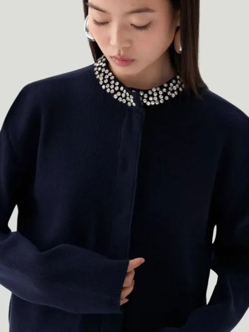 Nocturne Shiny Stone Collar Knit Cardigan