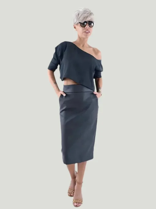 The Locker Room Plus Size Black Leatherette Midi Skirt
