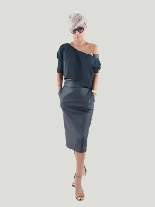 The Locker Room Plus Size Black Leatherette Midi Skirt