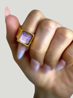 WILYMI Jewelry Amethyst Square Ring