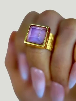 WILYMI Jewelry Amethyst Square Ring