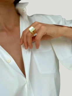 WILYMI Jewelry Mother of Pearl Square Ring