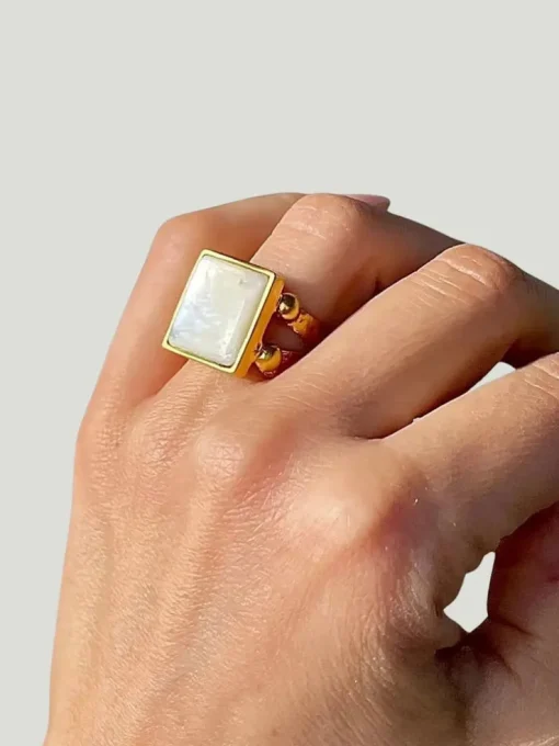 WILYMI Jewelry Mother of Pearl Square Ring