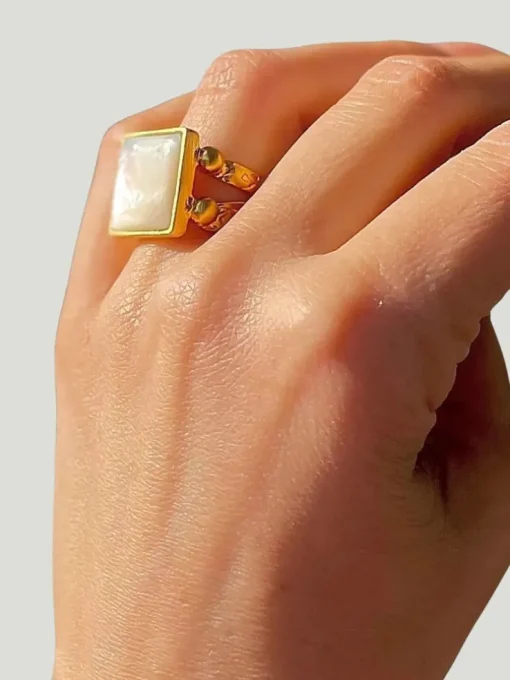 WILYMI Jewelry Mother of Pearl Square Ring